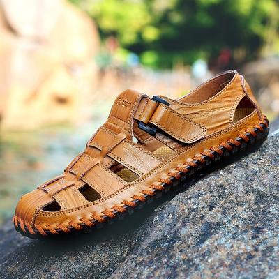 Fashion Handmade Anti-collision Toe Men Sandals New Arrival Leather Summer Flats Lightweight Breathable Beach Shoes Comfortable Sandals