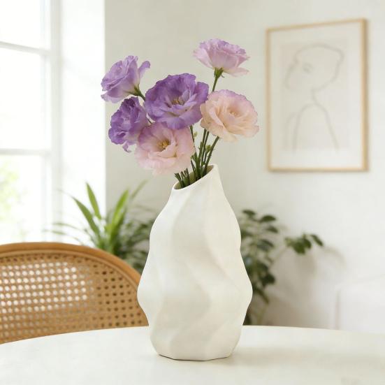 White Faux Ceramic Flower Vase Minimalist Modern Decorative Vase for Home Living Room Office Table Centerpiece