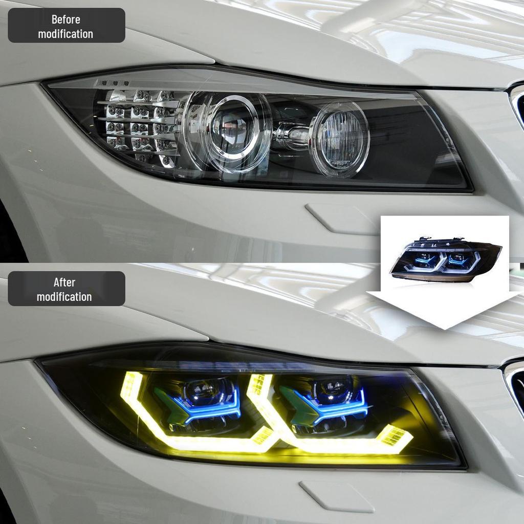 BMW 3 Series E90 LED Headlights: Fits '05-'12, with RGB Daytime Running Lights & Flowing Turn Signals.