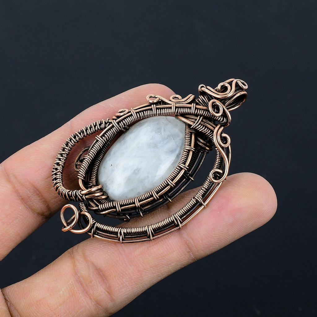 Moonstone 999 Copper Wire Wrapped Pendant, Handmade Gemstone Pendant, Gift For Mom Antique Jewelry