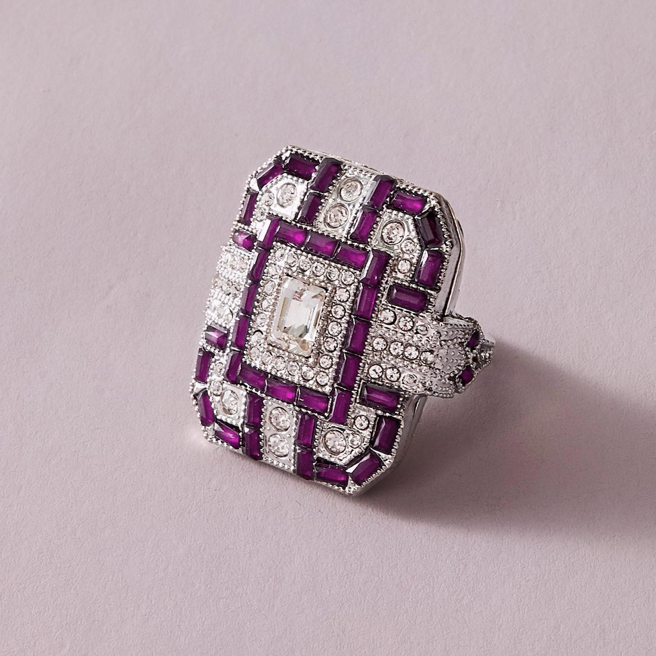 Retro Ethnic Style Four-Color Square Cubic Zirconia Ring with Micro-Set Diamonds