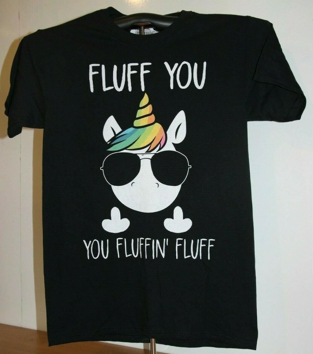 FLUFF YOU YOU FLUFFIN FLUFF Rainbow Sassy Unicorn T-Shirt Small, Black XXXL