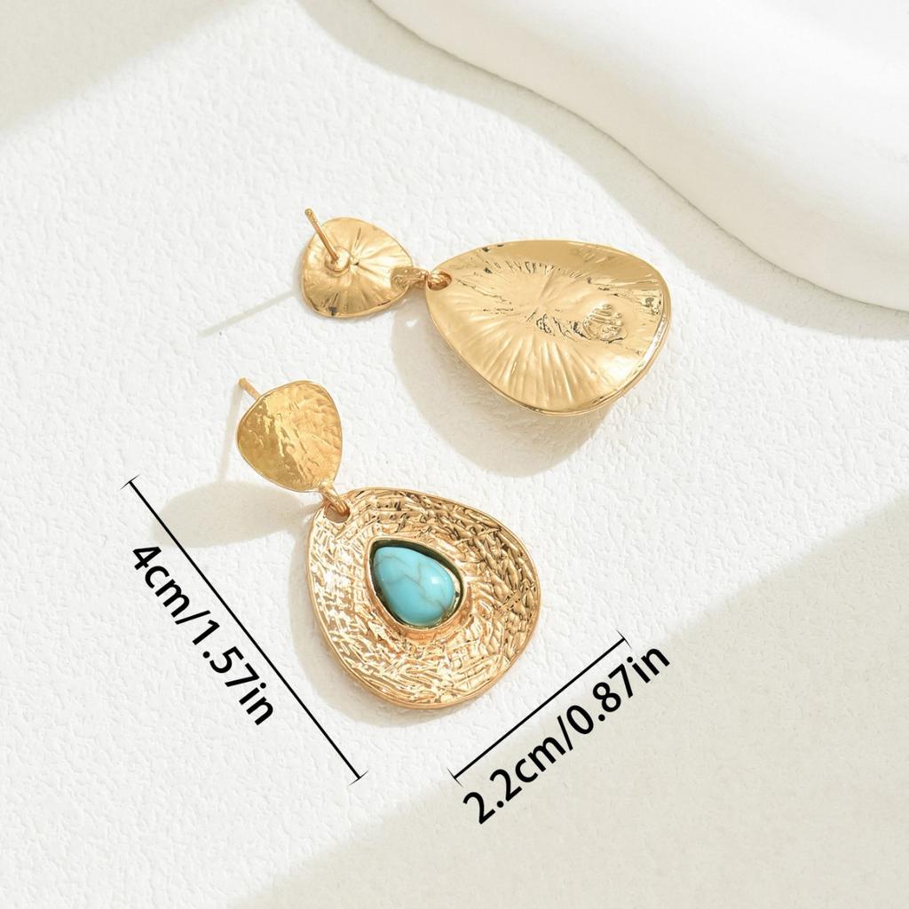 European and American Style New Women's Earrings Geometric Retro Design Inlaid Turquoise Stud Earrings Versatile Earrings