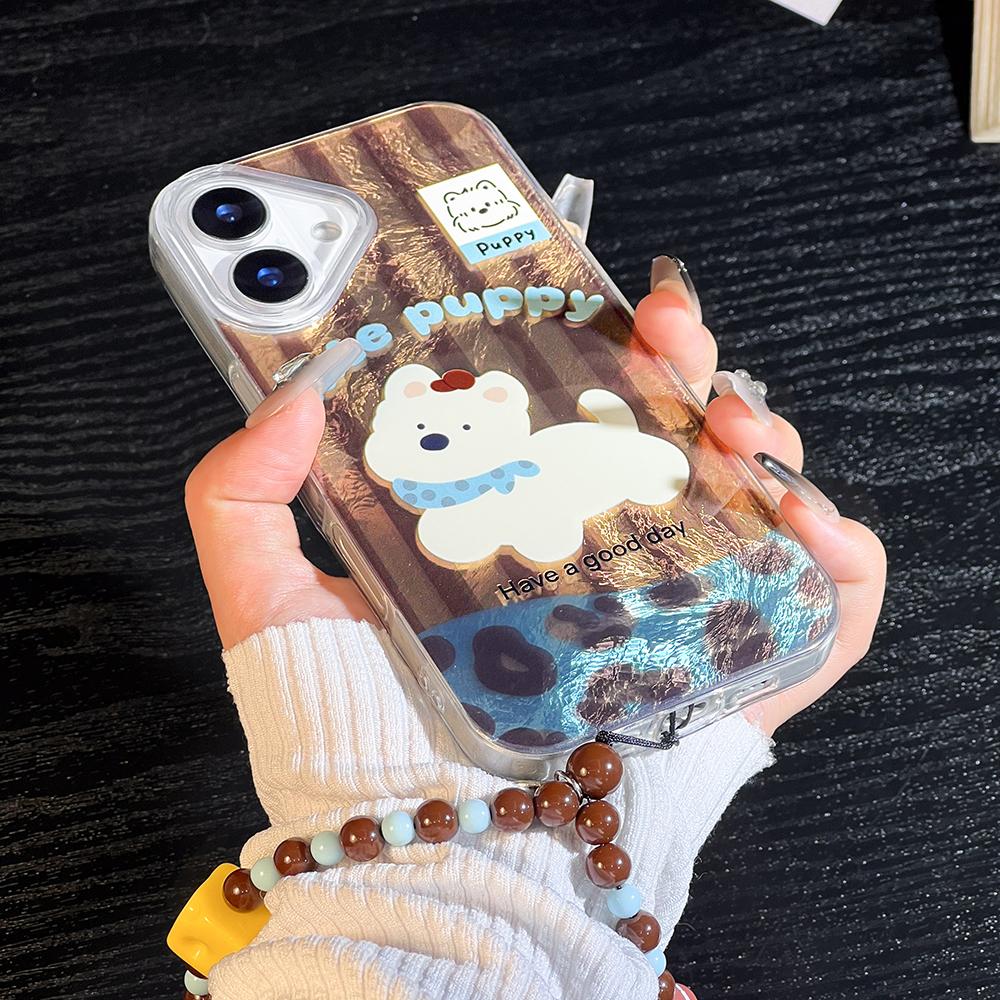 Bracelet Chain Painted Phone Case For iPhone 16 11 12 13 14 for 12 14 16 Pro 14 16 Pro Max Cute Pattern Hard Cover With Lanyard