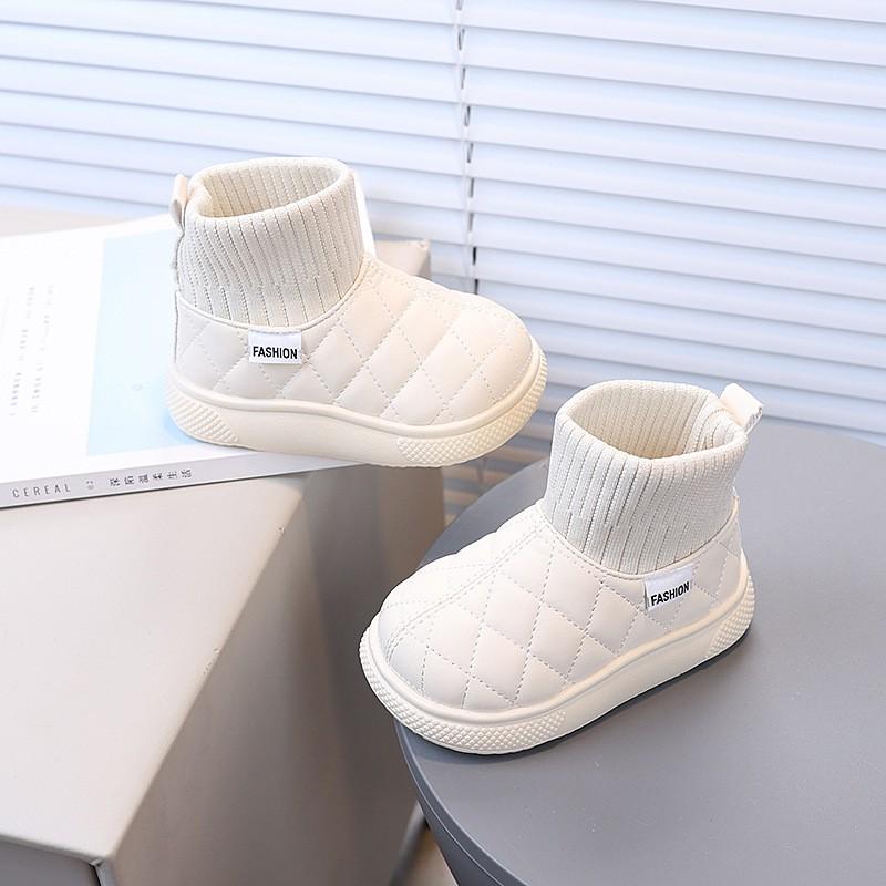 Kids Winter Warm Snow Boots Girls Boys PU Upper Rubber Sole Thick Fleece Lined Flat Ankle Booties