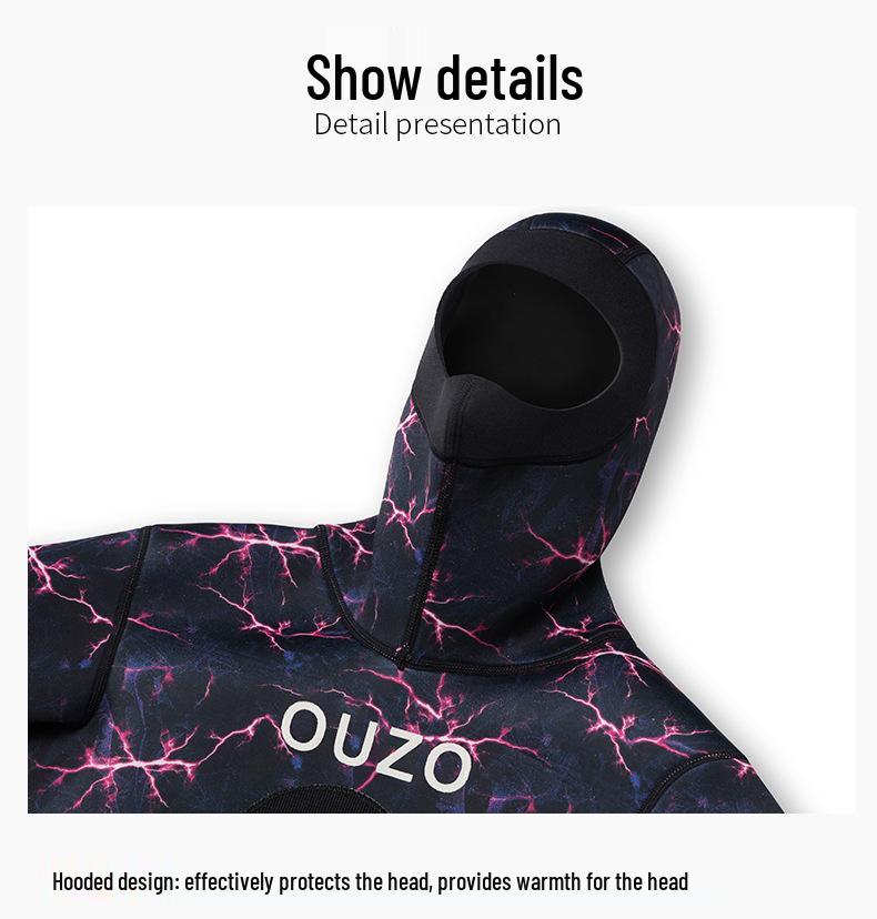 Combinaison de chasse sous-marine et de plongée pour femme 3 mm à capuche - Deux pièces pour la nage chaude en hiver, le surf et la pêche.