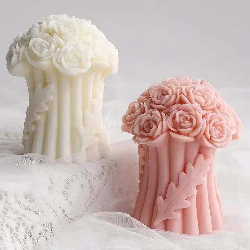 Rosenstrauß Silikonkerzenform DIY Handgemacht Kreativ Blume Aromatherapie Gips Harz Seifenherstellung Zubehör Set Heimgeschenke