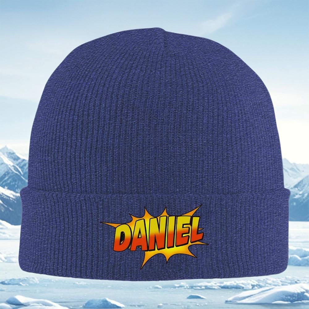 

Comic style textname Daniel in bold Men Women Unisex Knitted Hat Beanie Pullover Cap Winter Thermal Warm Christmas Outdoor Cyc