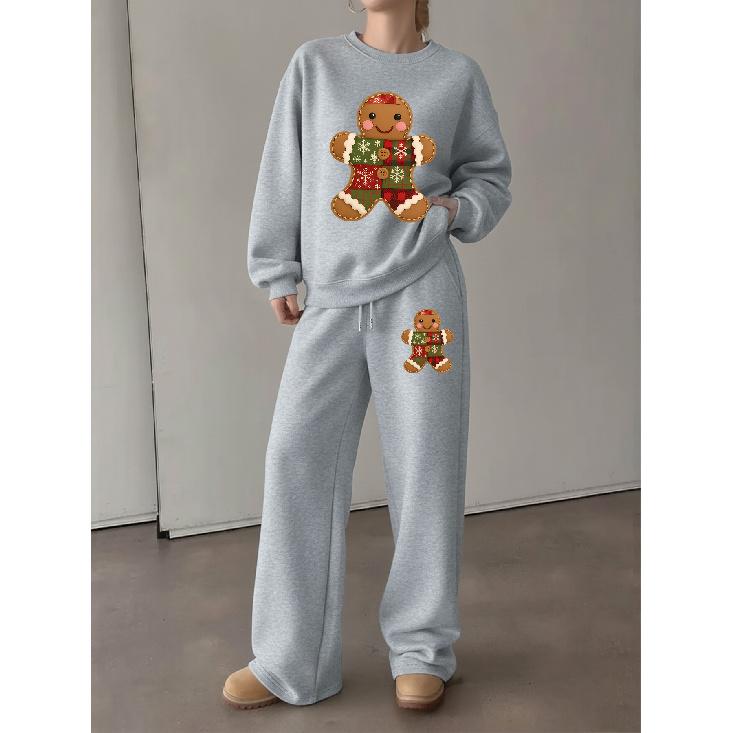 Women's Christmas Print Crewneck & Wide-Leg Pants 2-Piece Set. Soft, Chic Long-sleeve Loungewear & Athleisure for Fall/winter.