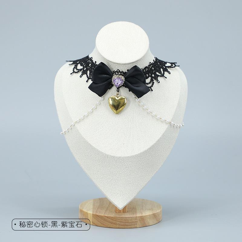 

Милое платье для девочки, кружевное ожерелье, металлическая цепочка на ключицу с подвеской в виде сердца, ожерелье-чокер, ожерелье в стиле Лолиты