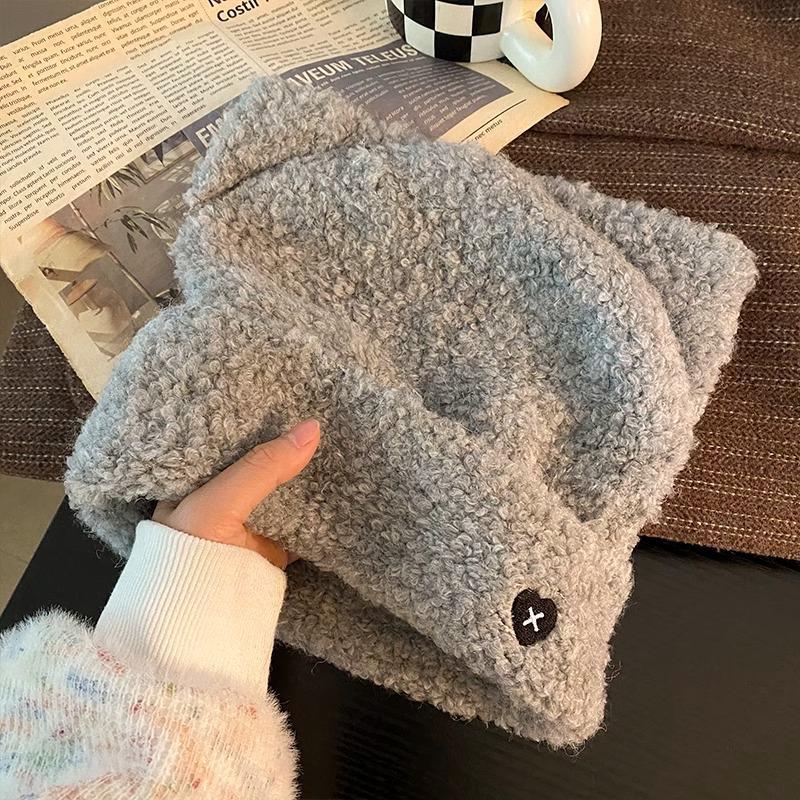Hats for Women Knitted Cute Cat Ear Knitted Hat Love Embroidery Knitted Wool Hat Winter Warm Ear Protection Cold Hat