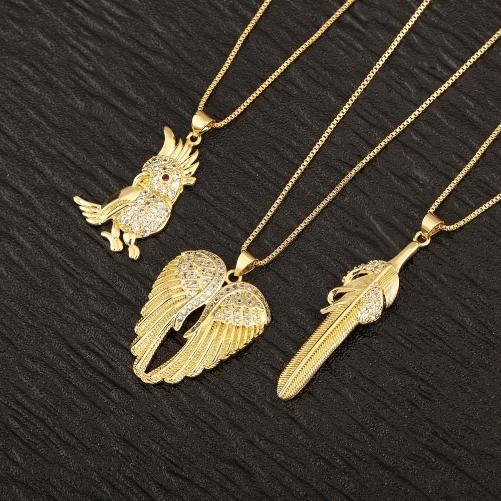 Hip Hop Style Wings Shape Pendant Necklace Zircon Charm Clavicle Chain Pendant Necklace  Unisex