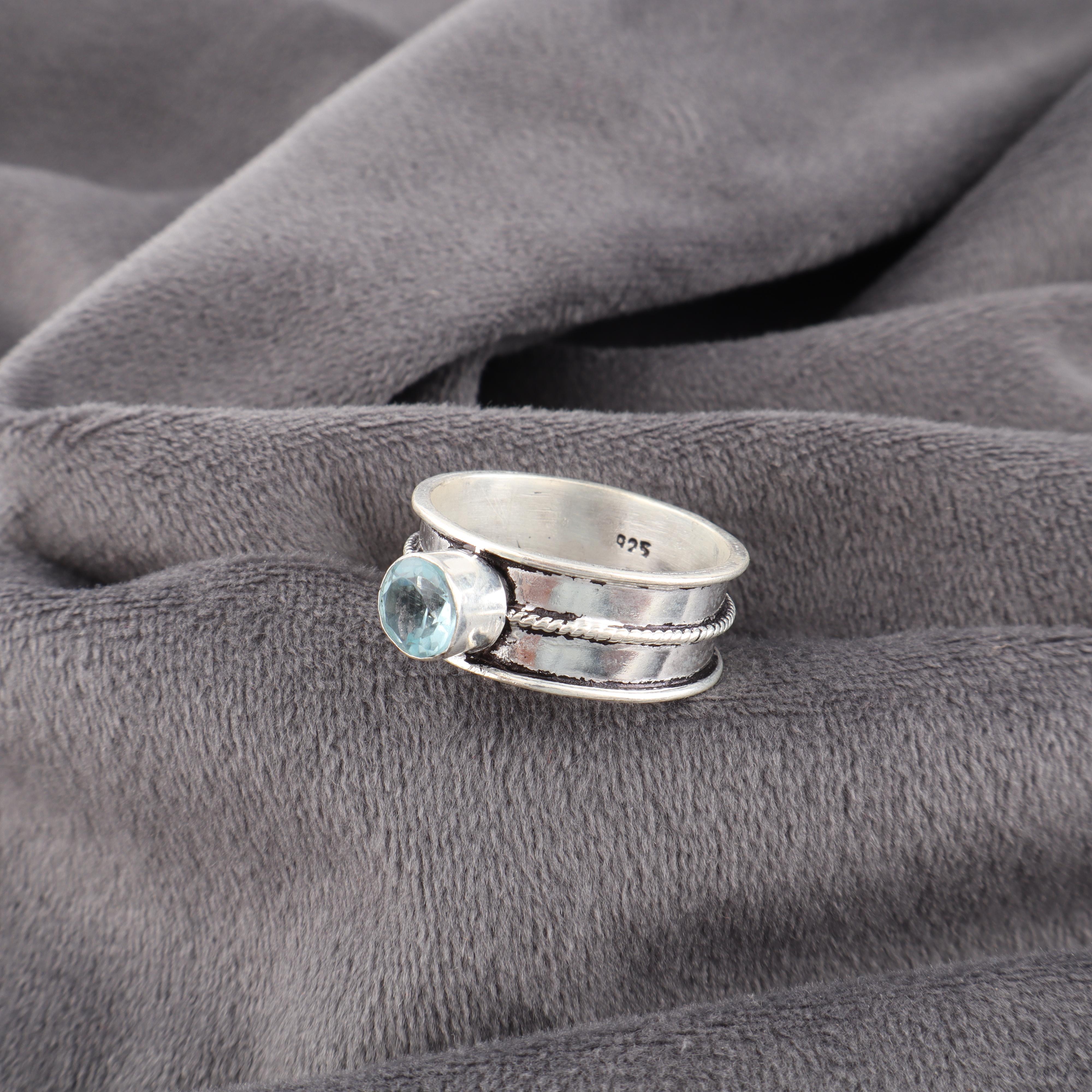 

Кольцо с драгоценным камнем Голубой Топаз, Великолепное украшение ручной работы, Ювелирное изделие из стерлингового серебра 925 пробы, Богемное кольцо для свадебного подарка 12 синий