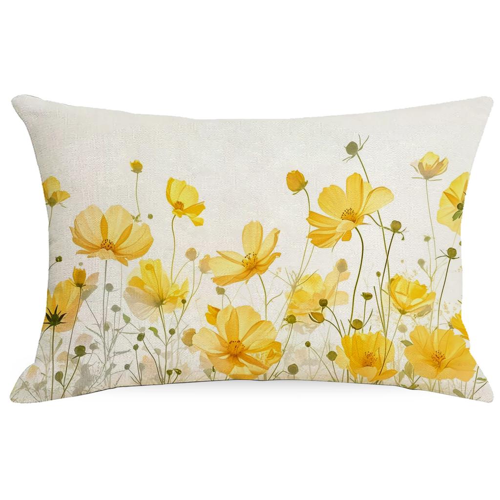 New Linen Plant Flower Waist Pillow Case Living Room Sofa Cushion Cover Home Bedroom Pillow Case