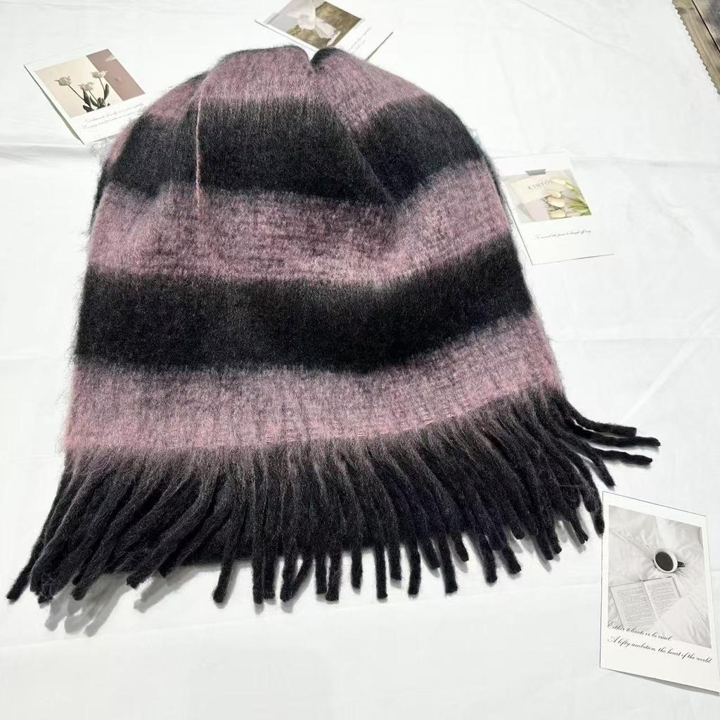 Damen Winter Farbblock Gestreifter Quasten Schal - Warm, Vielseitig, High-End Mode Halswärmer Schal.