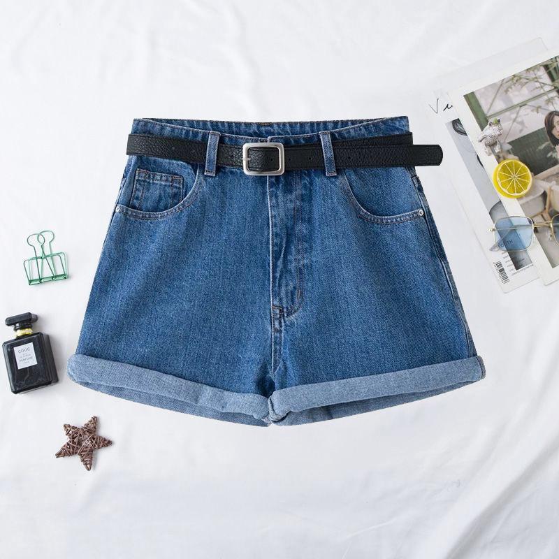 

Брюки классические и минималистичные модные универсальные женские с высокой талией летние свободные тонкие повседневные подвернутые широкие джинсовые шорты индивидуальность 2XL темно-синий