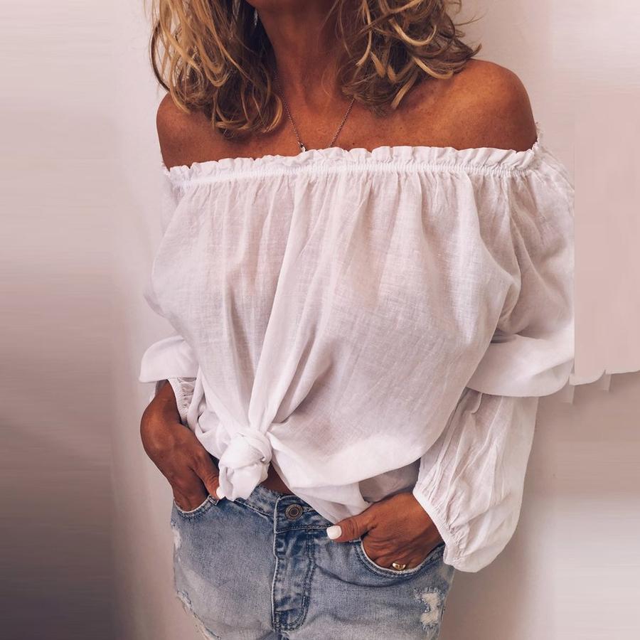 Autumn Wish One-Sleeve Elastic Waist Pleated Wrinkle Cotton Linen Solid Color Long Sleeve Women's Shirt