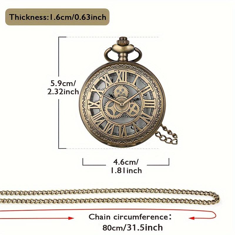 Vintage Hollow Steampunk Gear Design Quartz Pocket Watch with Necklace Pendant, World-Time Feature, Pointer Display Pocket Watch