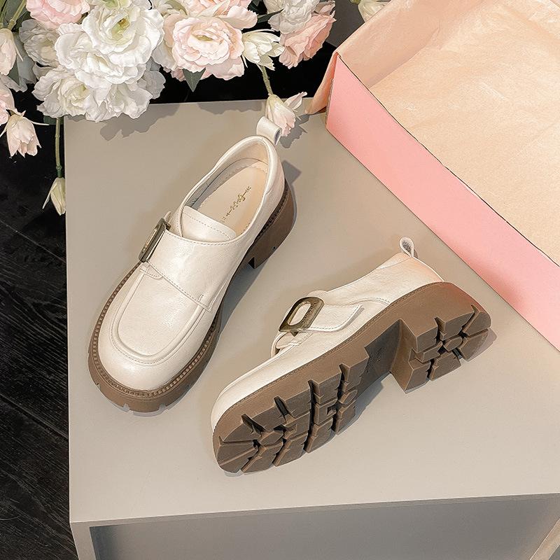 Soft Leather Thick Heel Platform Women's Style Small Leather Shoes College Fashion Single Shoes
