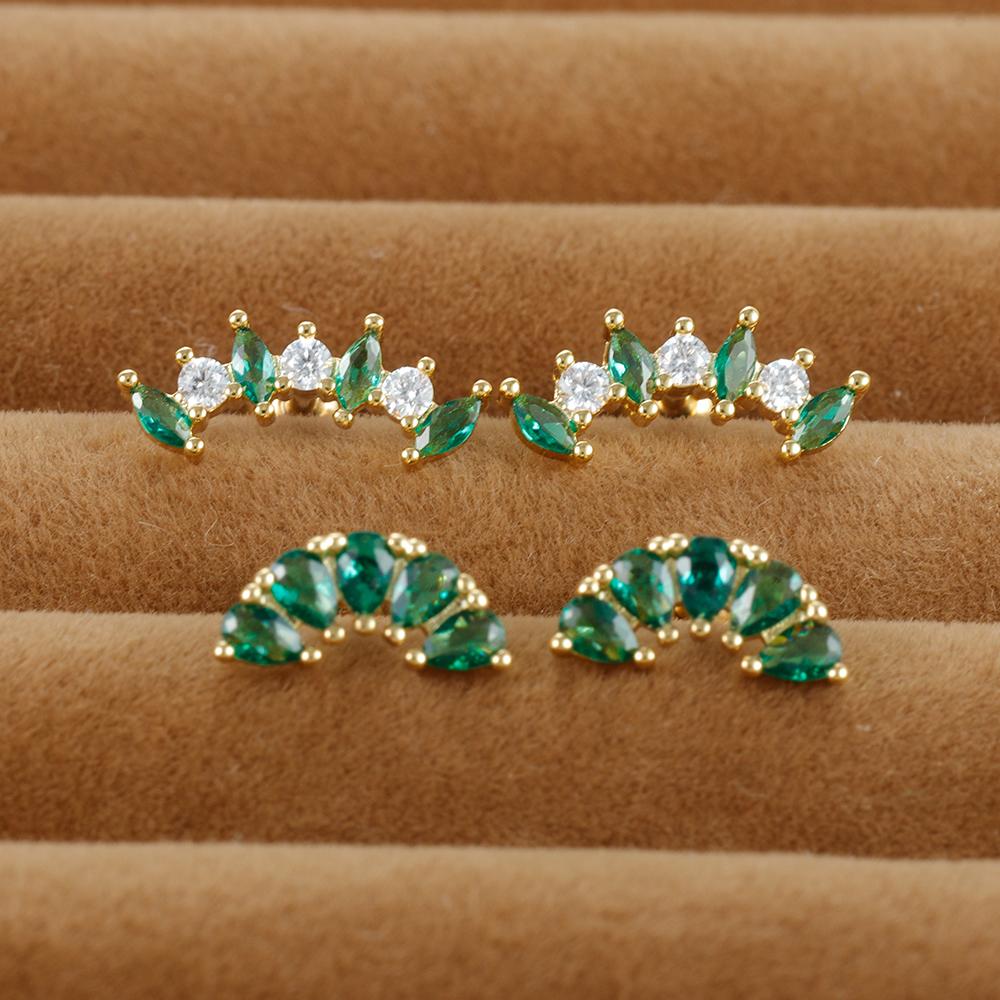 2PC Korean Stainless Steel Tragus Piercing Helix Green Studs Earrings for Women Flower Geometry Trendy Ear Piercing Body Jewelry