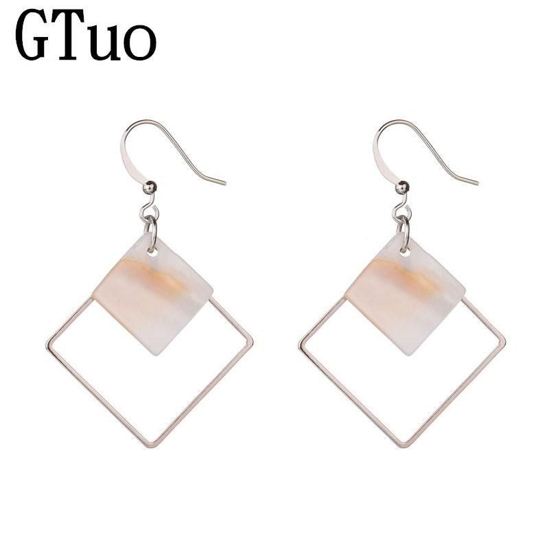 New Hot Earrings Natural Shell Simple Big Hollow Square Drop Earrings for Women Long Fashion Handmade Zircon Wholesale медный