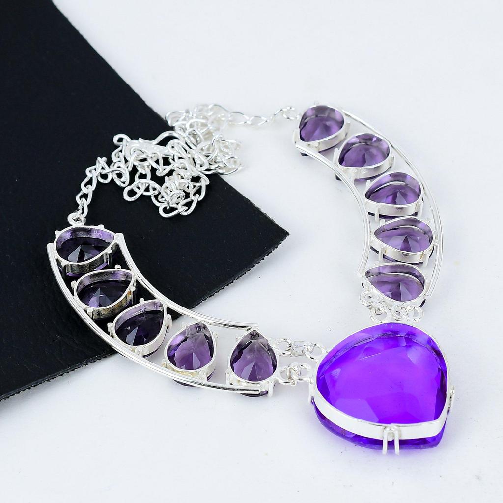Zierliche Amethyst Edelstein Handgemachte 925 Sterling Silber Elektroform Halskette, Amethyst Silber für Frau Unisex Anhänger Thanksgiving Geschenke