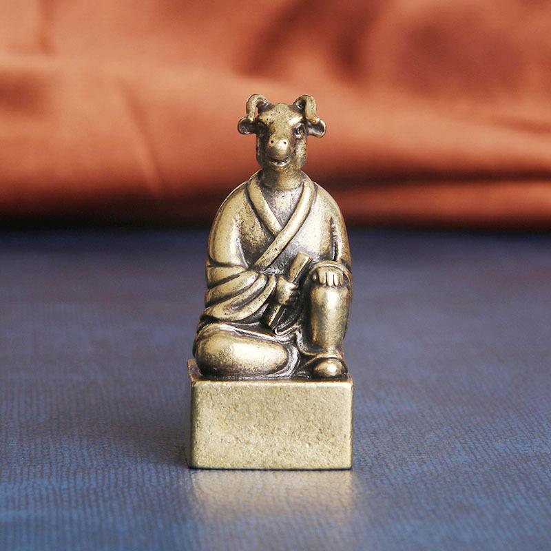 Brass Zodiac Guardian God Desktop Ornament Wealth Attraction Copper Seal Study Room Decoration Old Copperware Wholesale