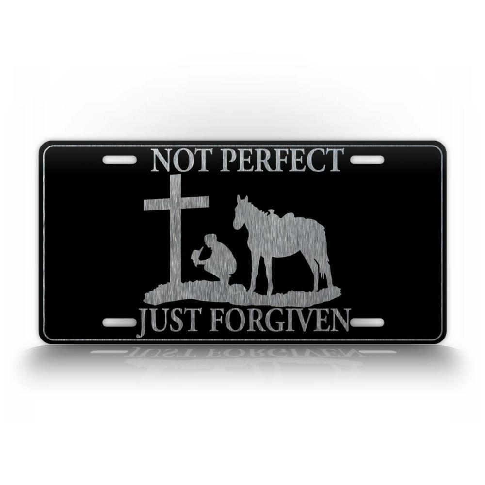 

Metal Tin Sign Cross Kneeling Cowboy Not Perfect Just Forgiven Decor белый