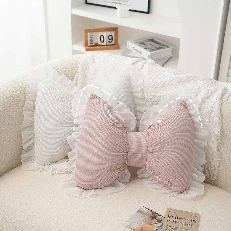 Modern Simple Sofa Pillow Living Room Bed Cushion Cute Bow Back Lace Edge Comfortable Breathable Cushions