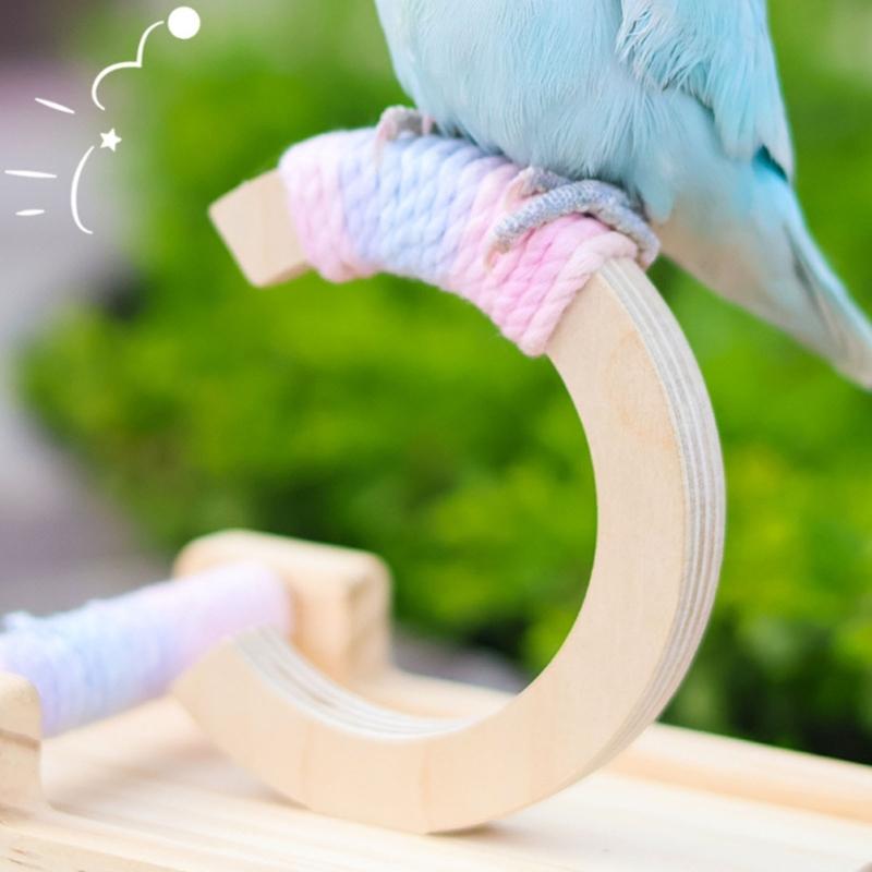 C Shape Bird Swing Stand For Budgies Lovebirds Desktop Play Safe Chewable Wooden Perches With Curved Base