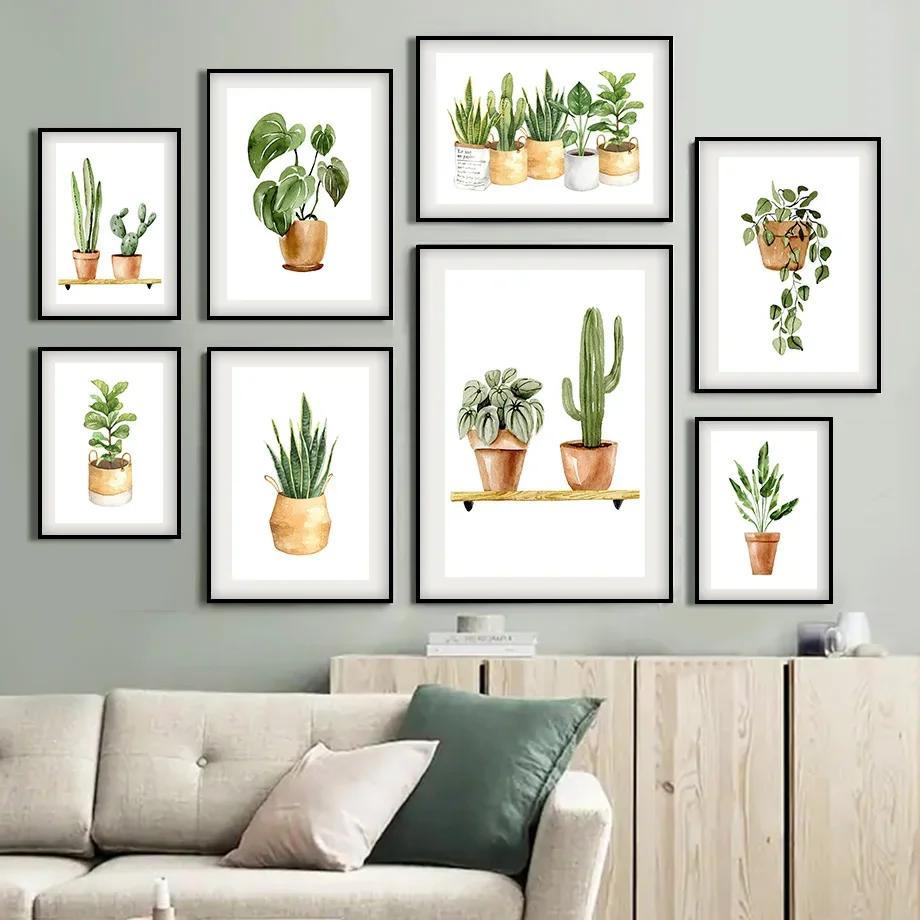 Cactus Tigre Pilan Monstera Piante Verdi Arte Murale Poster Nordici Pittura su Tela E Stampe Immagini da Parete Per Arredamento Soggiorno
