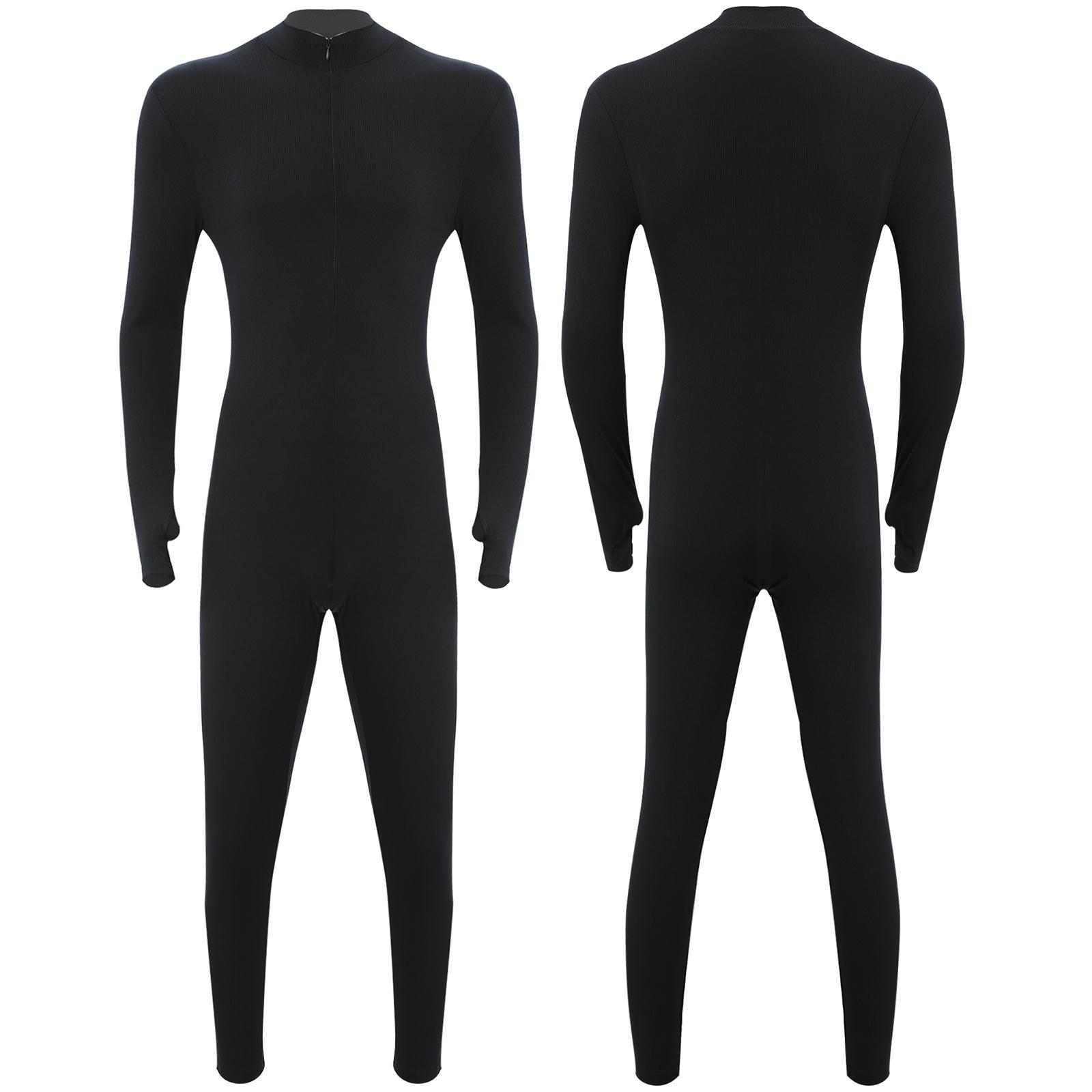 

Men s Striped Athletic Jumpsuit Mock Neck Long Sleeve Unitard with Front Zipper for Workout Yoga Romper L