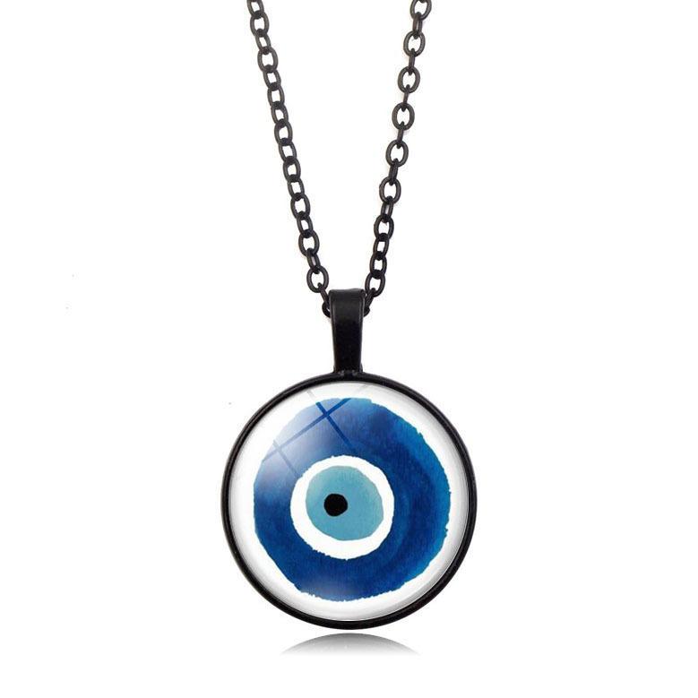 Stylish Alloy Geometric Blue Turkish Evil Eye Necklace Trendy Sweater Chain