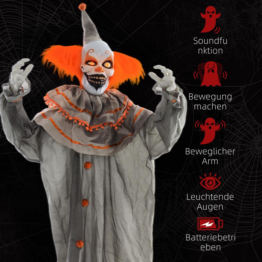 6' Pomarańczowy Klaun Halloweenowy Animatronic, ze Świecącymi Oczami