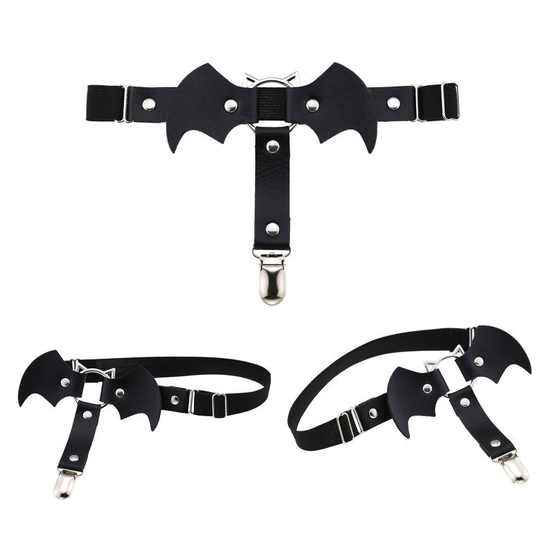 Bat-Shaped Leather Garters For Thigh High Socks Stocking Suspender Belt Thigh Ring Goth Leather Garter Belt