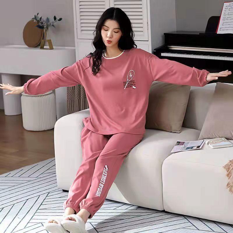 

Жіночий піжамний комплект з довгими рукавами. Бавовняний м’який одяг для сну. Милі жіночі піжами з мультфільмом і брючний костюм. Пуловер з круглим вирізом. Весна, осінь, зима. Домашній одяг. M