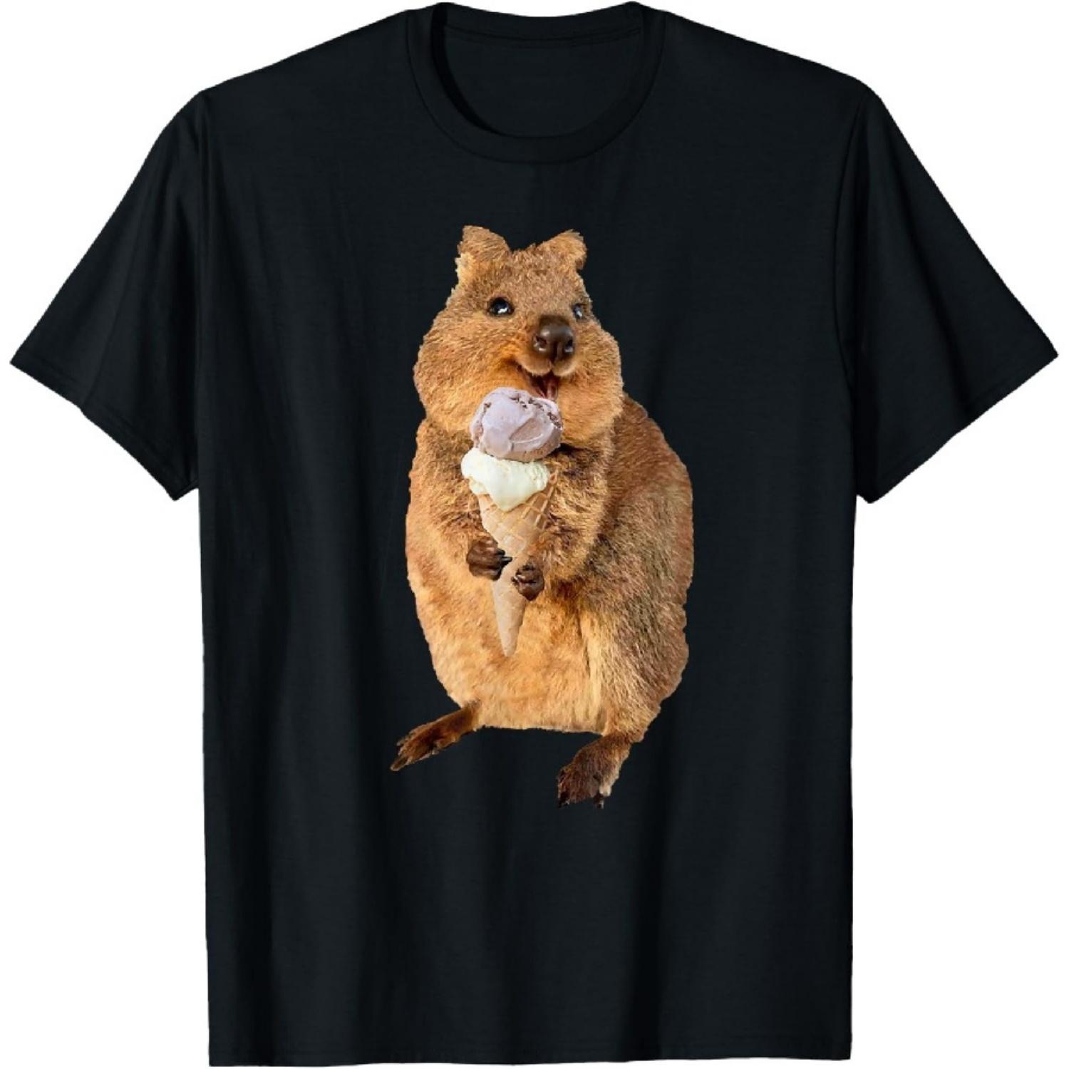 

Кавайная футболка с графическим принтом квокки, поедающей рожок мороженого XXXXXL чёрный