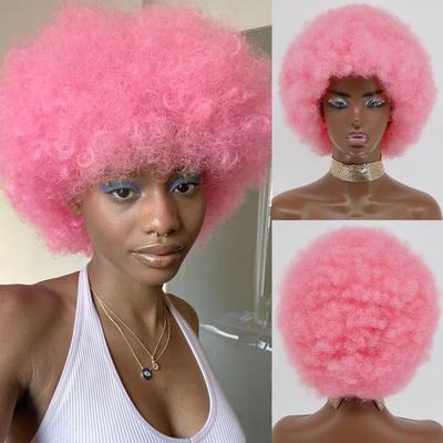 Parrucche Afro da Donna Capelli Corti Soffici Crespi Ricci Colore Rosa per Donne Nere Parrucche Sintetiche Africane Senza Colla Uso per Feste Cosplay