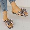 Ladies Flat Bottom Bow Leopard Print Beach Slippers Summer New Resort Sandals