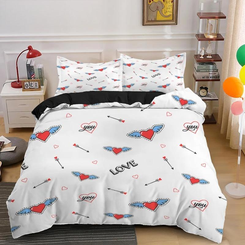Zestaw Poszwy na Kołdrę dla Zakochanej Pary Prezent na Walentynki Pościel w Kształcie Serca King Queen Double 2/3 szt. Poliestrowa Poszwa na Kołdrę
