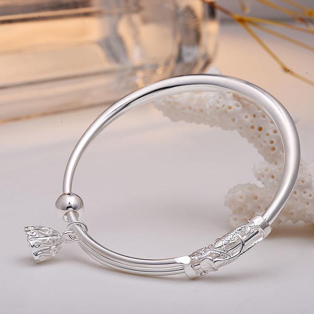 

Новый женский браслет с серебряными украшениями, браслет S999 Lotus, индивидуальный дизайн, однотонный открытый браслет, подарок на День святого Валентина