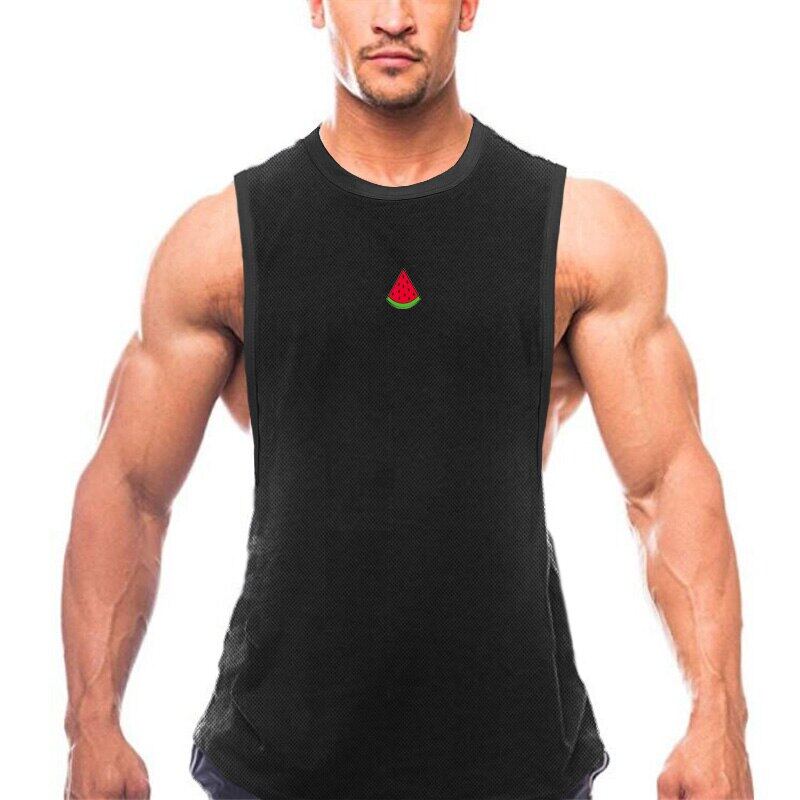 Muscleguys Fitness Bodybuilding Tričko bez rukávů Letní móda Slim Fit Pánská vesta Síťovina Sportovní Prodyšné Tílko s potiskem