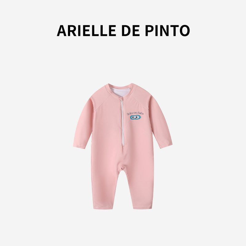 French Arielle De Pinto Children s Swimsuit Summer Cartoon Long sleeve Trousers Sun Protection Boys and Girls Swimsuit Pink(Swimming Cap Included) 90