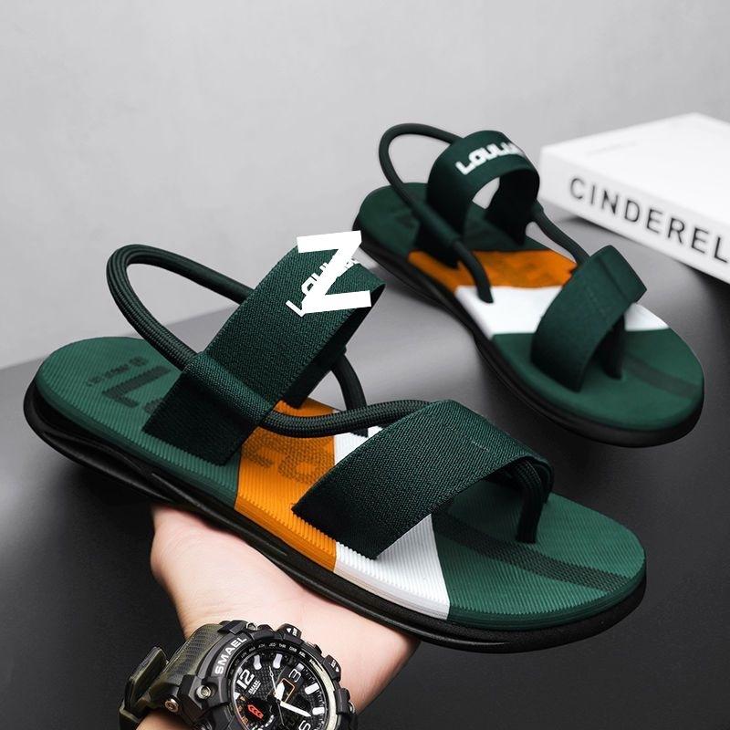 Men's sandals trendy handsome super soft beach shoes outdoor two wear sandals black non-slip toe slippers men's summer