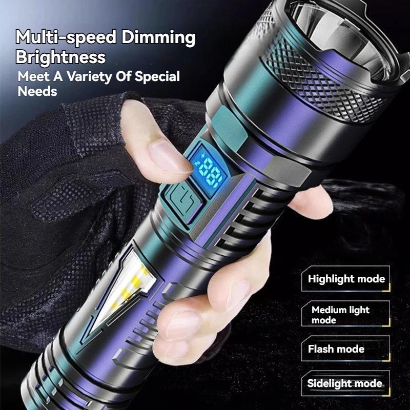 Super Bright Long Range LED Flashlight Tactical Light USB Rechargeable Light Telescopic Zoom Torch Camping Lantern Outdoor