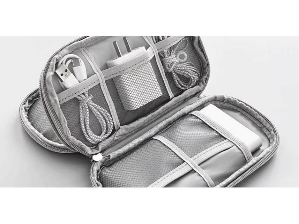 Portable Travel Essential: Data Cable, Power Bank, and Earphone Storage Bag