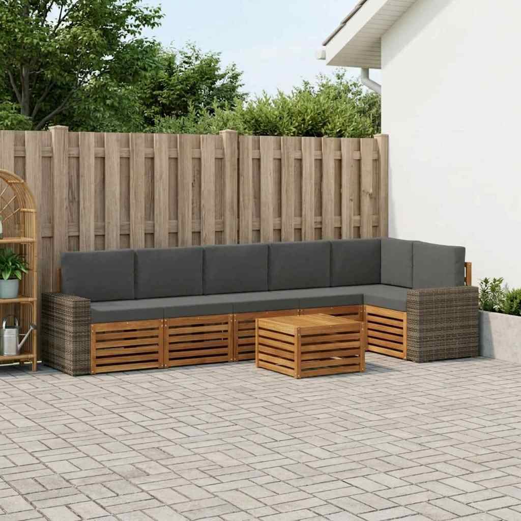 7 Piece Outdoor Sofa Set In Natural and Anthracite Solid Acacia Wood