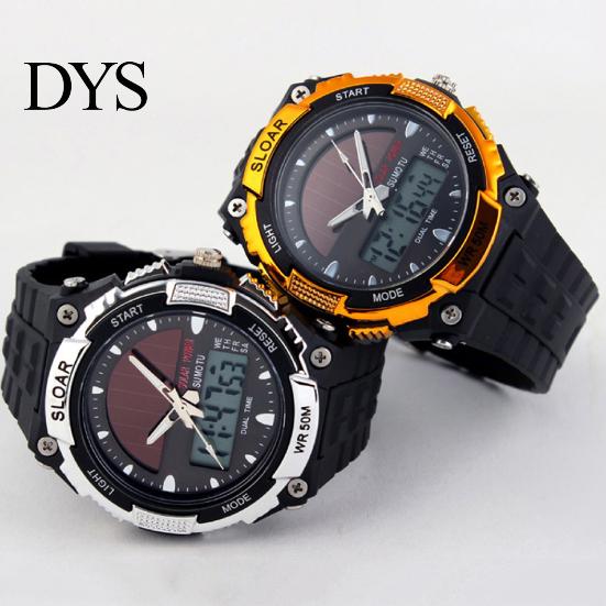 Men Watch Solar Powered Alarm ABS Water Resistant Waterproof Digital Analog for Sports
