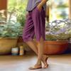 Women's Fashion Solid Color Loose Pocket Elastic Waist Cotton Linen Casual Five Pants