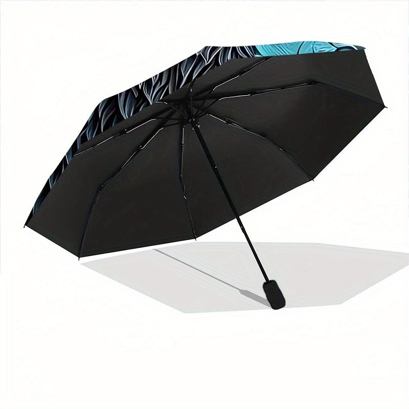 1pc Wolf Moon Compact Travel Umbrella, Automatic Folding Lightweight Windproof 8-Bone Reinforced Design, Portable for Backpack Durable Canop